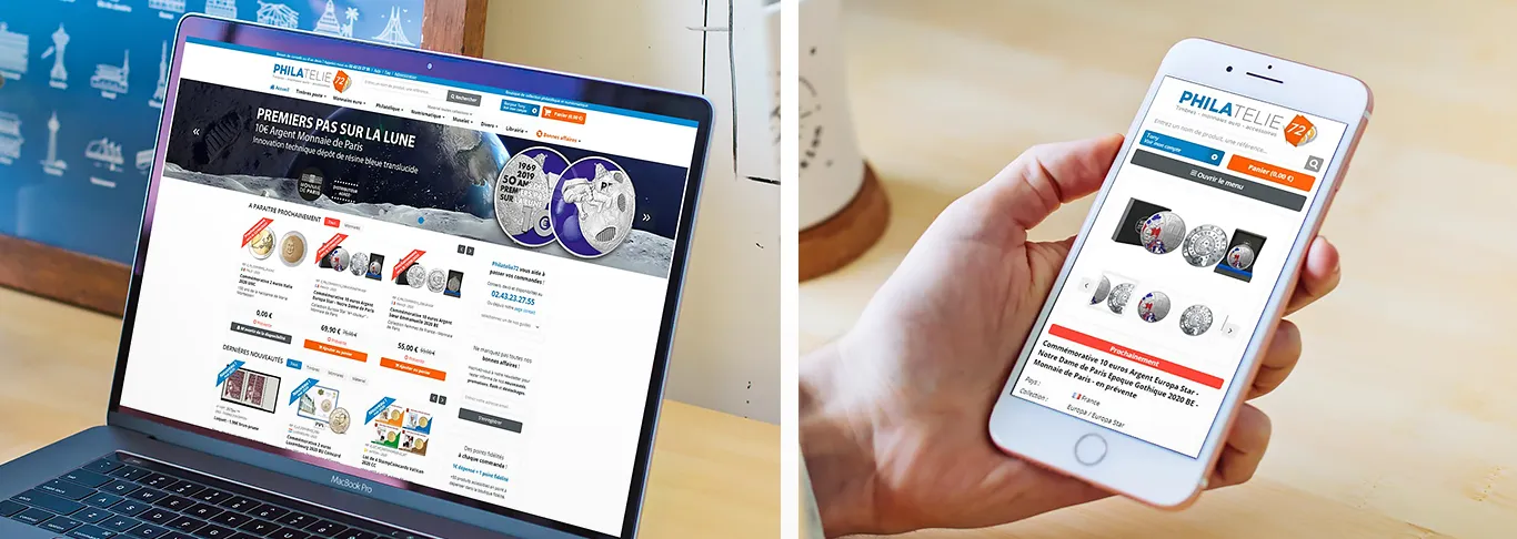 Site internet e-commerce de Philatelie72 créé par l'agence web Aurion